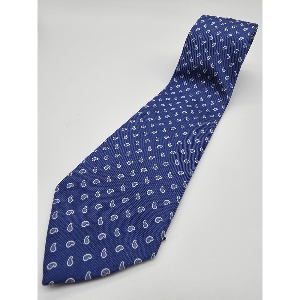 Massimo Dutti Men's Blue Silk Geometric Paisley Long Tie 61" x 3" NWOT